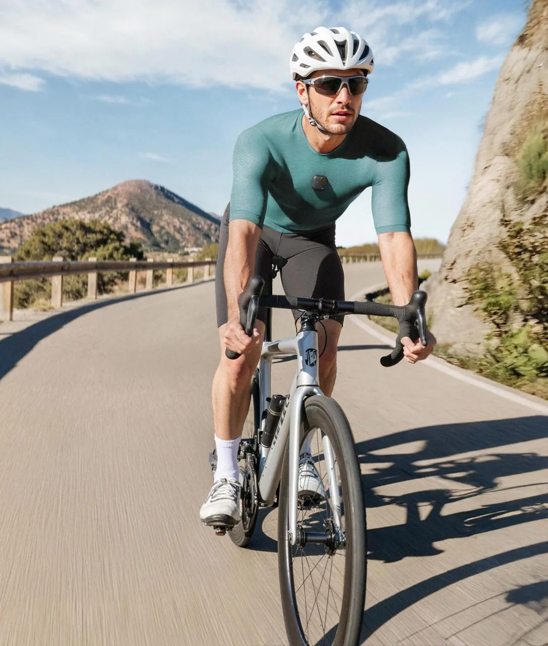 Cyclist with the GO Ultra clipped on for POV footage